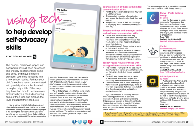 Parenting Special Needs Magazine Using Tech To Help Develop Self Advocacy Skills Bridgingapps