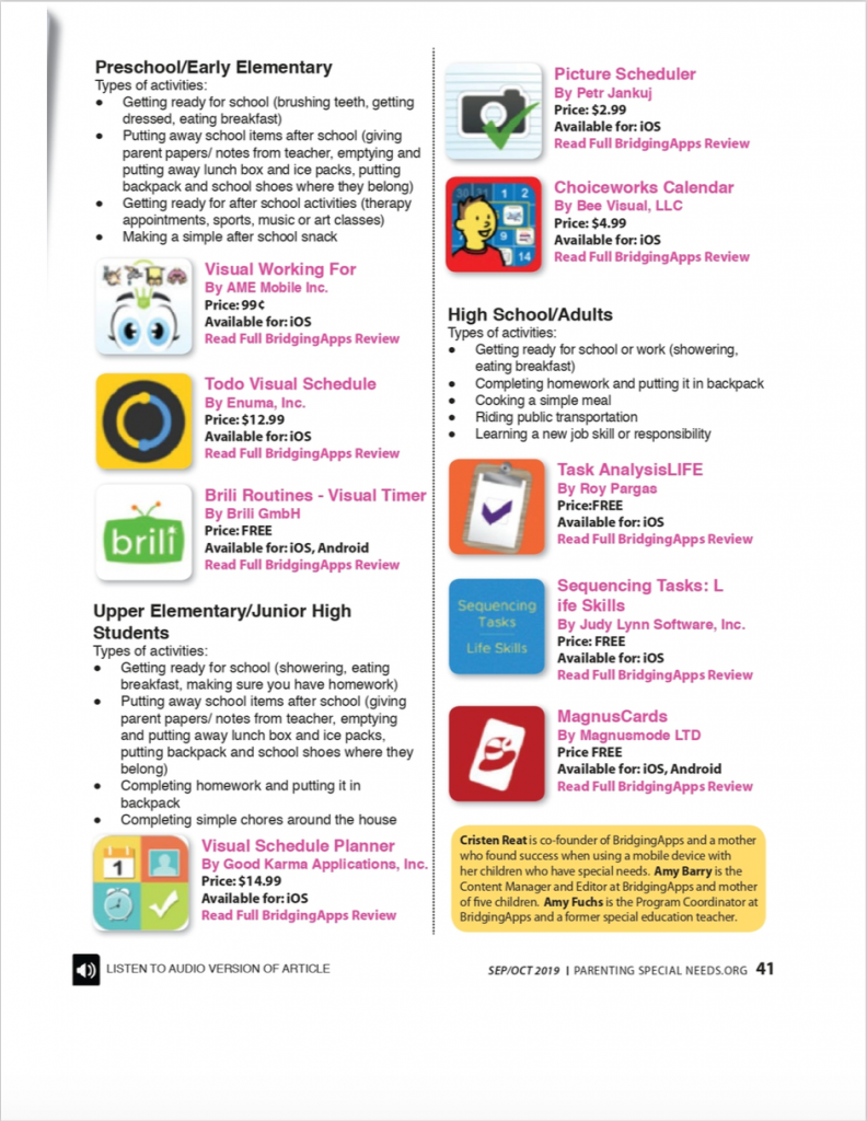 Parenting Special Needs Magazine  Tech Tools For Task Analysis –  BridgingApps