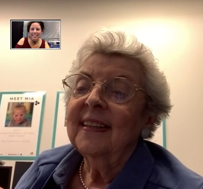 older adult lady facetiming young lady