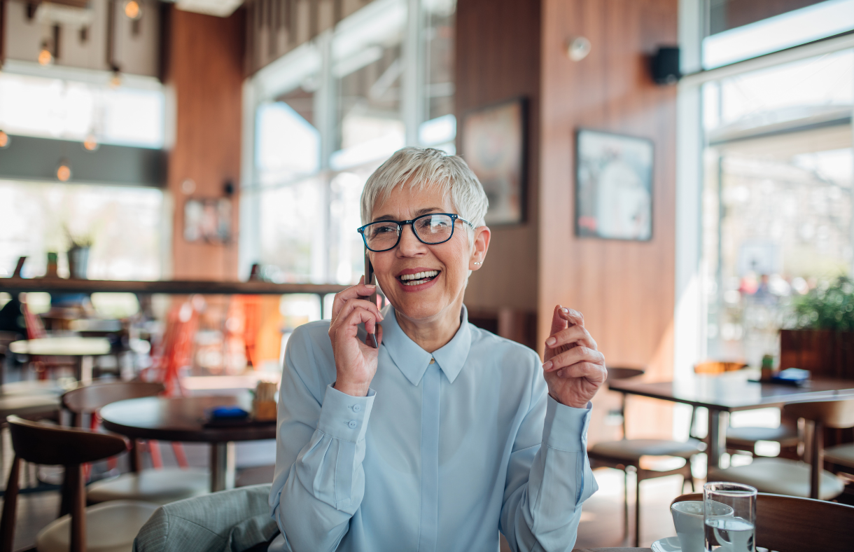 older adult female talking on phone